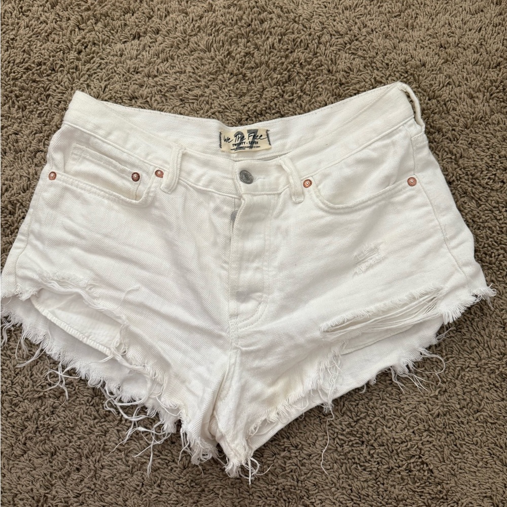 We The Free White Frayed Jean Shorts